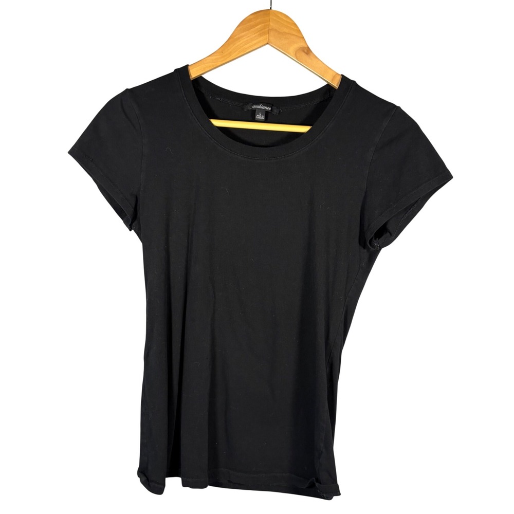 Ambiance T-Shirt Womens Large Black‎ Short Sleeve Scoop Neck Solid Cotton Blend